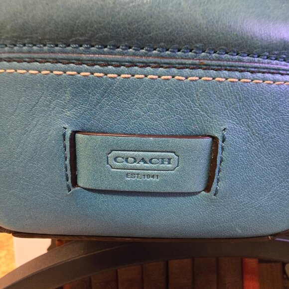 Vintage Coach Hampton Turn Lock Teal/Turquoise Leather Carry All Satchel Bag - Picture 4 of 16